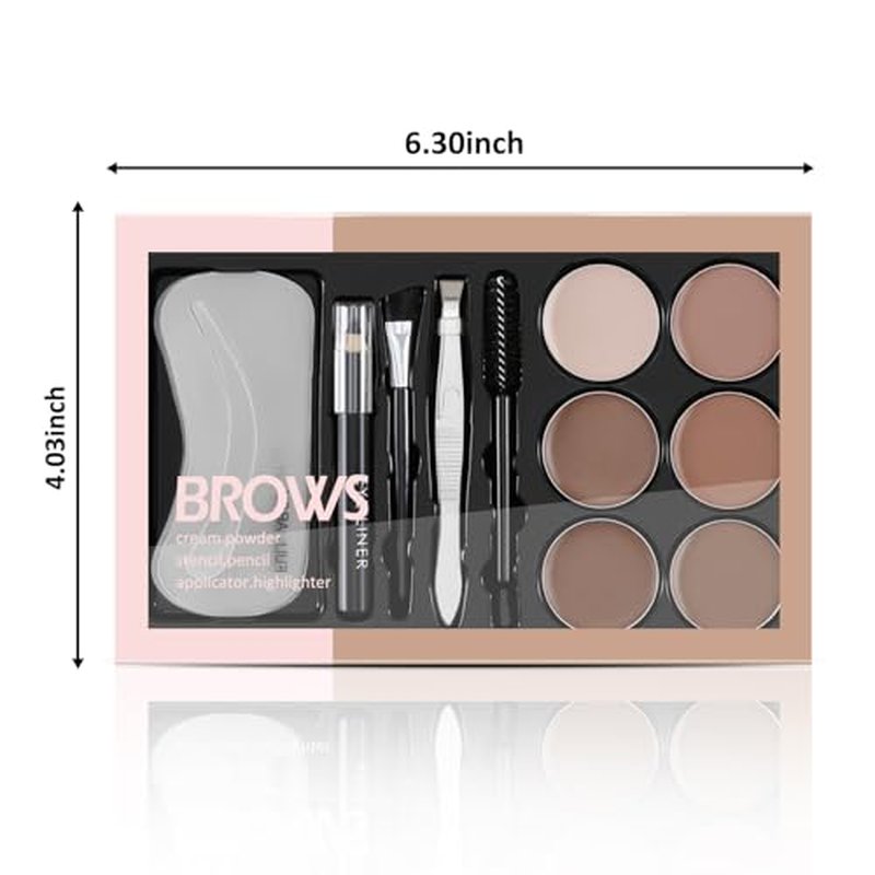 Boobeen Eyebrow Gel, 6-color Eyebrow Makeup Kit with 4 Eyebrow Stencils, 2 Eyebrow Brushes, 1 Eyebrow Pencil and 1 Tweezer, Waterproof Long Lasting Eyebrow Pomade to Define & Shape & Fill Brows