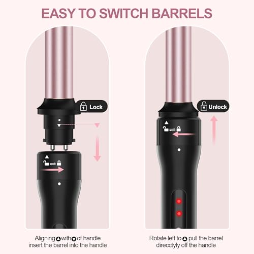 Karrong 3-in-1 Curling Iron Set with 0.75-1.25 Inch Interchangeable Ceramic Wands for Beach Waves & Curls - Fast Heating, Dual Voltage, Heat-Resistant Glove & Clips