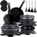 Chefocus 20-Piece Ceramic Nonstick Cookware Set with Detachable Handles, Induction Ready, Space-Saving Stackable