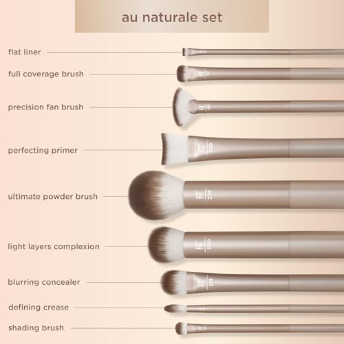 Au Naturale Makeup Brush Set - 9 Piece Premium Synthetic Face & Eye Brushes - Travel Friendly