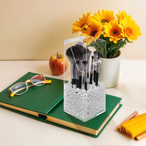 2-Pack Acrylic Makeup Brush Holders with Lid - Transparent Cosmetic Organizer