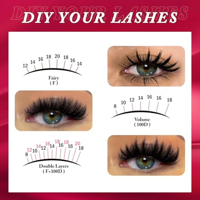280PCS Lash Clusters Set-100PCS Spiky (12-20mm)+180PCS Volume Eyelash Extension(8-18mm), Individual Lashes with Glue & Tweezers, DIY Lash Extension Kit for Mega Volume & Spiky Look