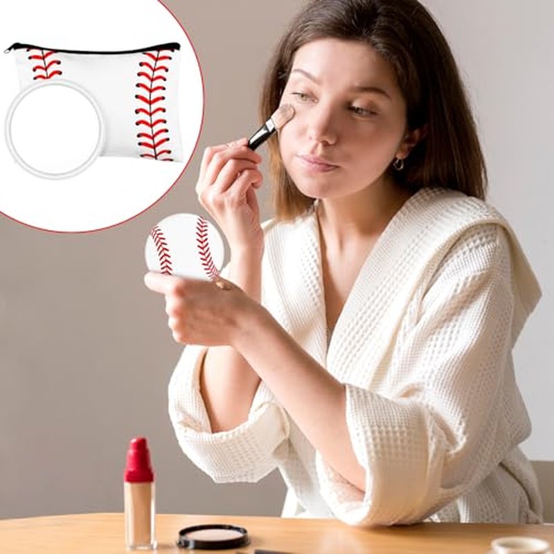 40 Baseball Makeup Bags Mirror Bulk Sport Team Gifts Baseball Cosmetic Bag Accessories for Women Toiletry Zipper Pouch Travel Canvas Gifts Stuff for Party Team Players Lover