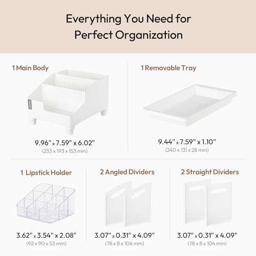 carrotez Make up Vanity Organizer Countertop Skincare Cosmetic, Accessories Organizers, Customizable Compartments - White, 7.6 inches