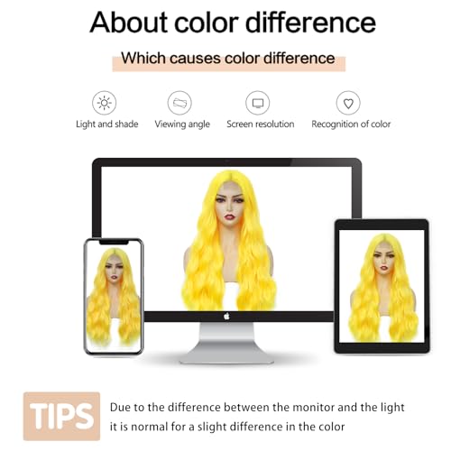 Yellow Wig Long Wavy Wig for Women 26in Middle Part Neon Yellow (Variation: Yellow) - YBYMCAI