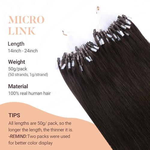Microlink Hair Extensions 20 Inch Human Hair Dark Brown 50g - EasyFit