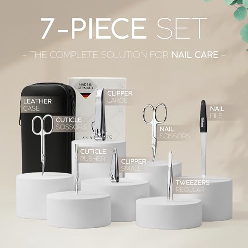 Manicure Set Nappa Black - 7-Piece German Made Nail Clippers & Tools with Leather Case