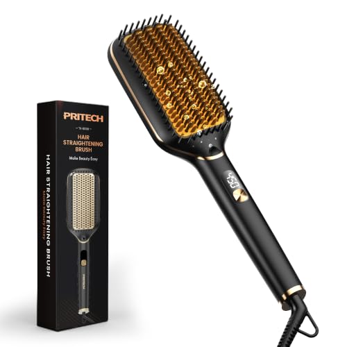 PRITECH Ionic Hair Straightener Brush Black Gold Fast Heating 20s - 5 Temp