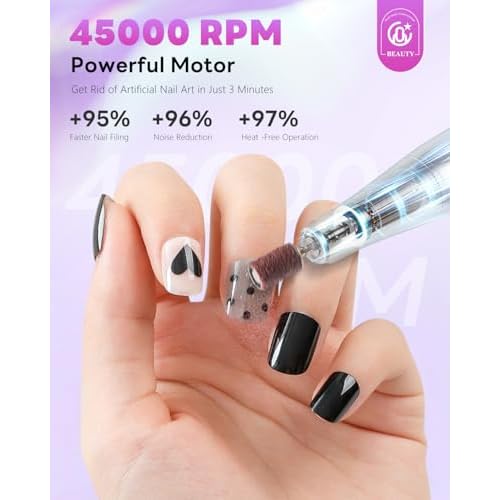 CozyZen Cordless Nail Drill Professional: 45000 RPM Rechargeable Electric Nail File Kit, Portable & Low Noise for Acrylic, Gel Nails, Manicure & Pedicure - Salon & Home Use