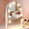 White-Arched Makeup Mirror with Lights, 3 Color Modes, Dimmable, 360° Rotation