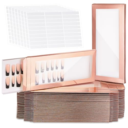 Yeaqee 100 Pieces Empty Nail Package Box with 100 Pcs White Background Papers Empty Nail Tip Box Packaging with 240 Pcs Adhesive Double Sided Tape Set for Press on Business Salon(X-Large)