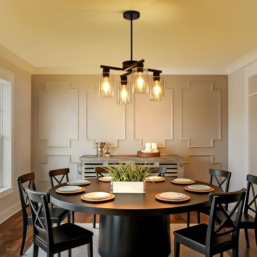 Black Farmhouse Chandelier 4-Light D18 Adjustable Pendant Lighting - Xeruyiwa