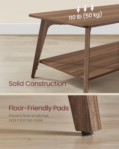 VASAGLE 2-Tier Coffee Table with Storage - Tapered Legs, Chestnut Brown