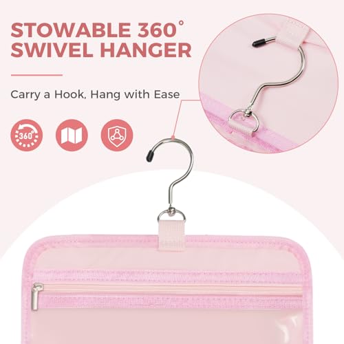 Pink Portable Hanging Toiletry Bag for Women with 4 Leakproof Compartments - L Size