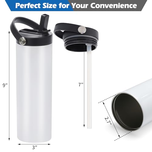 YOUKE OLA 20oz Stainless Steel Sublimation Tumblers Pack with Flat Edge & Straws, White