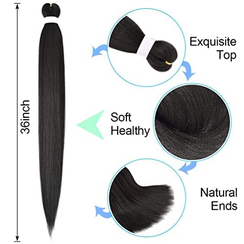Fairise 36 Inch Black Pre Stretched Braiding Hair 8 Pack #1B Yaki Texture Natural Look