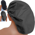 X-Large Satin Lined Shower Cap for Long Hair & Braids - Waterproof Edge, Reusable 15" Black