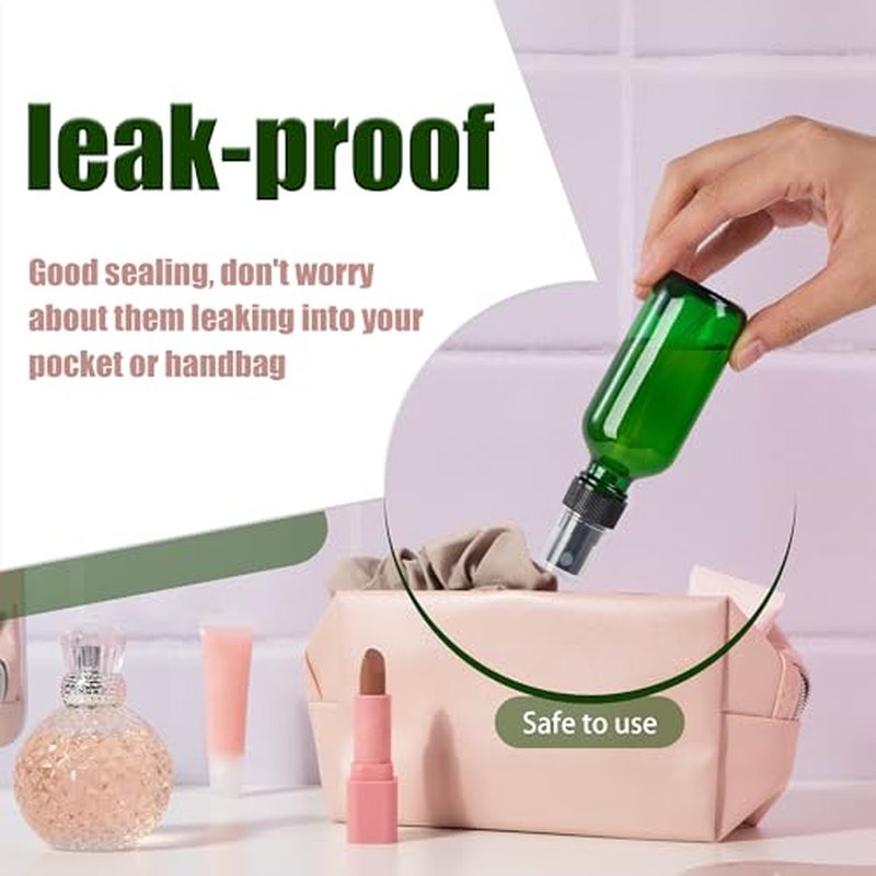 2 oz Glass Spray Bottles, Reusable Fine Mist Sprayer Small Spray Bottle, Leak-Proof Design, Perfect for Travel, Skin Care, Perfumes, Botanical, Cleansing (Green, 2oz-48pcs)