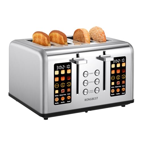 RONGBEST Silver 4-Slice Touch Screen Toaster with Wide Slots & Multiple Settings
