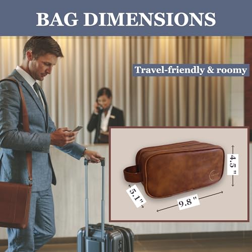 Premium Men¡¯s Toiletry Bag with Drawstring Pouch ? Durable Water-Resistant Leather-Look Travel Organizer for Shaving, Grooming & Hygiene Essentials (Chestnut Brown)
