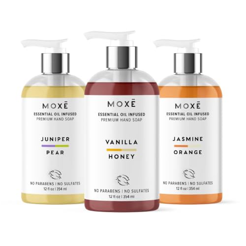 MOXE Scented 3 Pack Hand Wash - Organic, Gentle Formula, 12oz Each (Variety Pack)