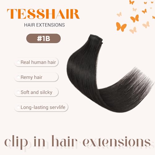 6PCS Clip in Hair Extensions Short Human Hair 16 Inch Natural Black - Variation #1B