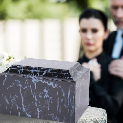 Black Marble Cremation Urn Vault for Human Ashes - Adult Sized, Ground Burial & Memorial
