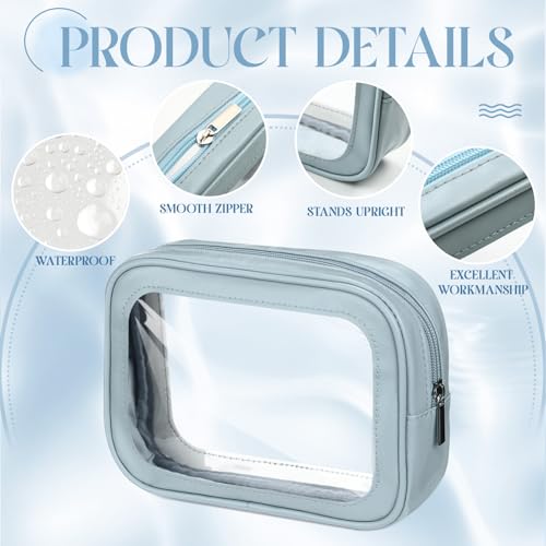 Blue 10 Pack Waterproof Clear Travel Makeup Bags TSA Approved Toiletry Organizer