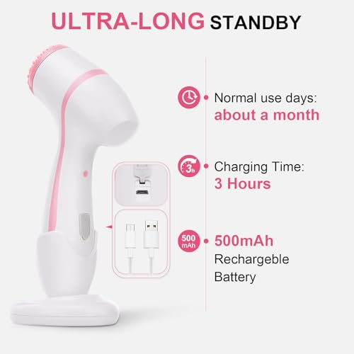 DotPet 3-in-1 Electric Facial Cleansing Brush - Pink, Waterproof Rechargeable Skin Care Device for Sensitive & Oily Skin