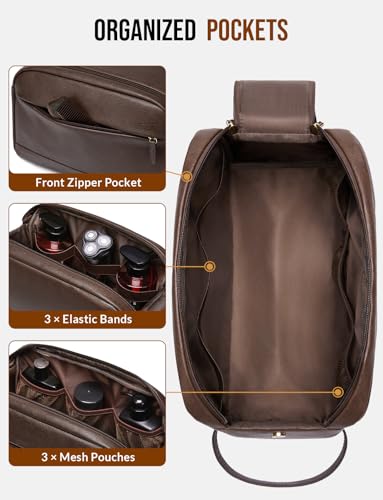 PU Leather Toiletry Bag for Men - Large Dark Brown Travel Organizer with Water-Resistant Surface