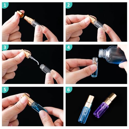Zhehao 100 Pcs Mini Perfume Spray Bottles 3ml Gold Cap - Glass Atomizers