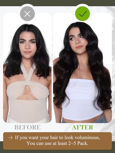 Black Hair Clip-In Extensions 16 Inch Body Wave Human Hair Natural Black