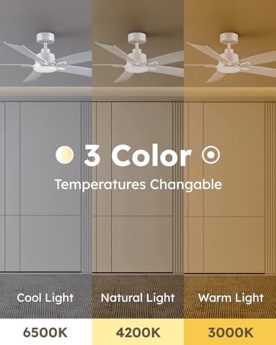 52 Inch White Ceiling Fan with Lights & Remote - Dual Color Blades, Downrod Model