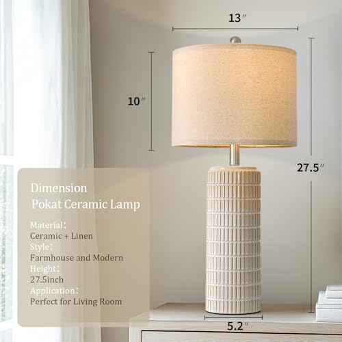 Tall Ceramic Table Lamps Set of 2 - White and Gold Modern Bedside Lamps for Living Room & Nightstand