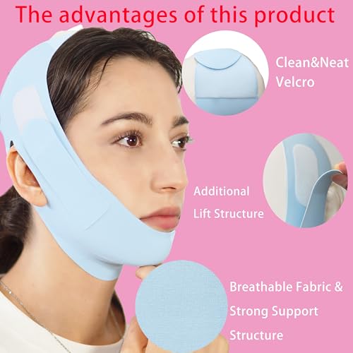 V Line Lifting Mask Chin Strap for Sleeping, Face Lifting Strap, Chin Strap, V Line Mask, Jawline Shaper, Jaw Strap, Double Chin Reducer,Face Lift Tape & Snoring Solution (Blue-)