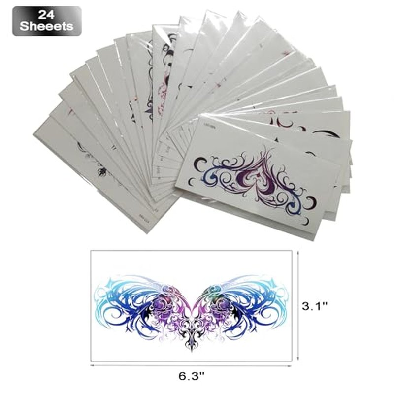 24 Sheets Sexy Belly Temporary Tattoos Black Red Heart Navel Waterproof Tattoo Stickers Bust Stomach Waist Back Fake Body Tattoos for Women