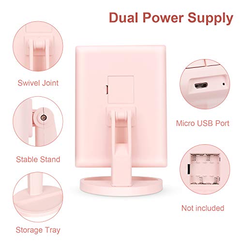 Pink Tri-Fold Lighted Vanity Mirror with 21 LED Lights & Touch Control