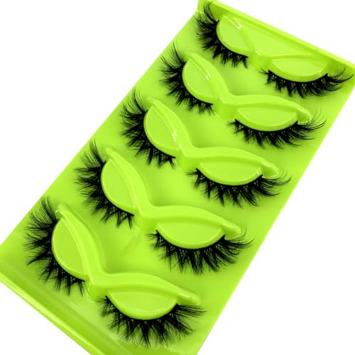 HBZGTLAD New 3D Cat-Eye Mink Eyelashes Curled Winged Natural Realistic Messy End Eye Elongated Thick False Eyelashes Soft Fake Eyelashes (MF-6)