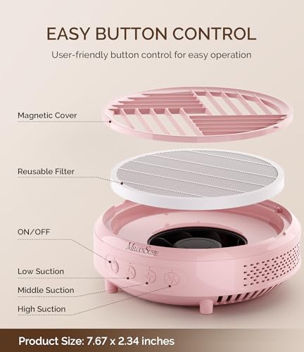 Portable Nail Dust Collector HPro Pink for DIY Gel Polish Removal