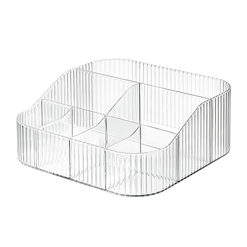 Large Capacity Clear XL Makeup Brush Holder with 8 Slots - Vintage Striped Vanity Organizer