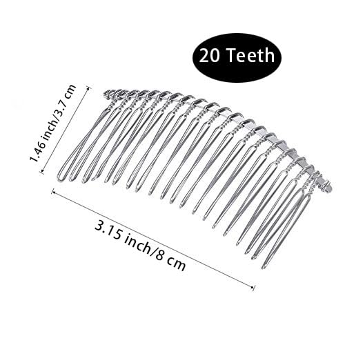 Rocutus 10pcs 20 Teeth Fancy DIY Metal Wire Hair Clip Combs, Stainless Steel, Silver, for Women's Wedding Veil, Bridal, Hair Pieces, Headdresses, Craft Projects