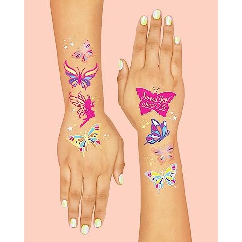 xo, Fetti Butterfly Tattoos for Kids - 34 Glitter styles | Birthday Party Supplies, Butterfly Party Favors + Fairy Decor (Pack of 2)