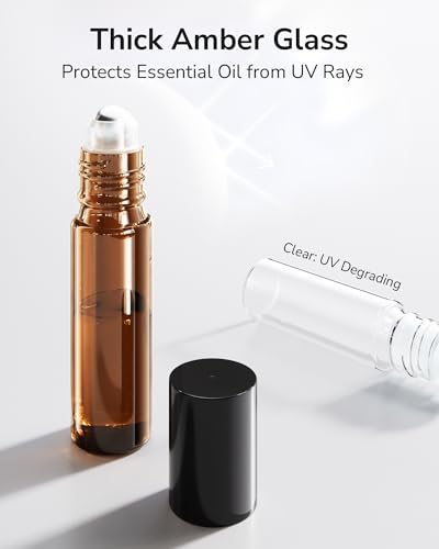 ULG 10ml Amber Essential Oil Roller Bottles Pack of 24 - Leakproof, UV Protection