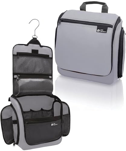 Travel Toiletry Bag for Women & Men - Large Organizer, Light Gray Medium, D&D Wanderlust