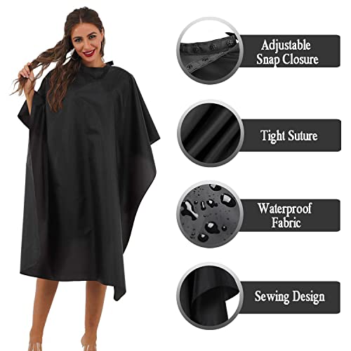 10 Pack Black Barber Capes - Waterproof Nylon Salon Capes, 59 x 47 Inches, Professional Hairdressing Cape Set