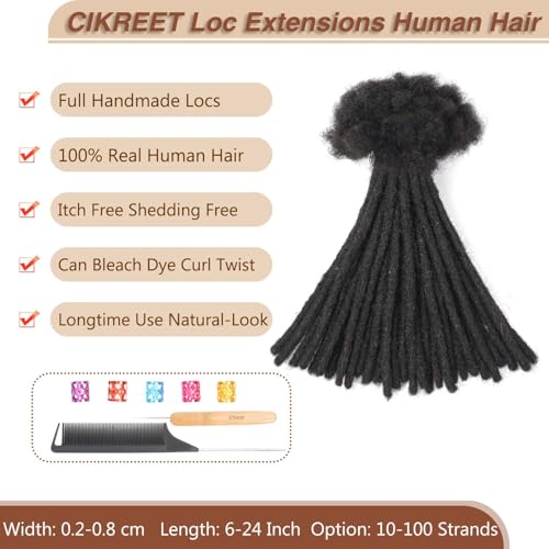 Human Hair Dreadlock Extensions 8 Inch/30 Strands Natural Black Full Handmade Locs
