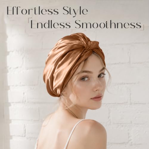 Mocha Adjustable Mulberry Silk Sleep Bonnet for Women Hair Care - One Size