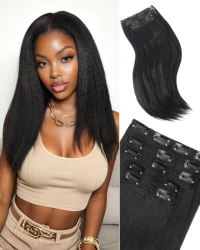 18 Inch Natural Black Yaki Straight Clip-In Hair Extensions - 5 Pack
