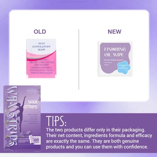 Facial Wax Strips for Women, Bikini & Body Wax Strips Kit ? 60 Count (40 Body + 20 Face) with 10 Soothing Oil Wipes, At-Home Hair Removal for Legs, Underarms, Brazilian, Face ? Lavender/Aloe Vera