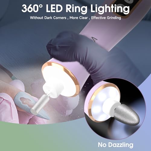 Professional Manicure Pedicure Kit with 360¡Æ LED Light&10 Speeds&Memory Mode with Case, Cordless Electric Nail Drill, Pedicure Tools for feet,Hand Foot Care Nail File for Thick Nail Toenail Cuticle
